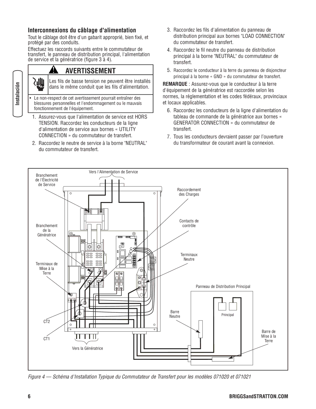 Briggs & Stratton 71019, 71021, 71020, 71018 manual Interconnexions du câblage dalimentation, Ité, Etien, Rantie 