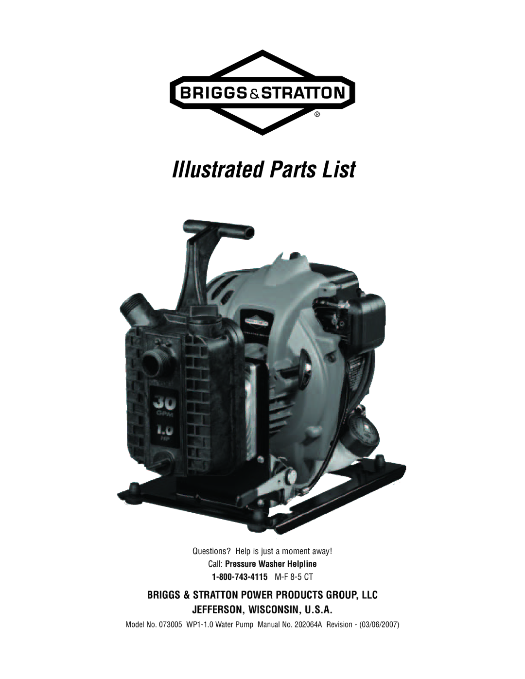 Briggs & Stratton 73005 manual Illustrated Parts List 