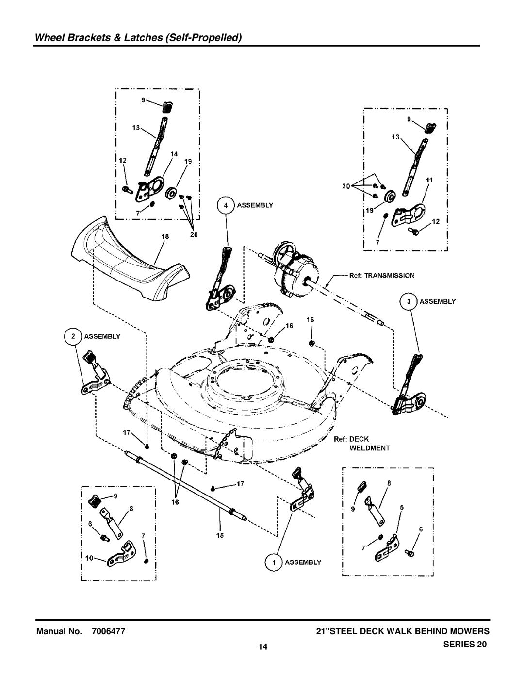 Briggs & Stratton 7800758, 7800600, 7800601, 7800596, 7800554, 7800439, 7800597, 7800438 Wheel Brackets & Latches Self-Propelled 