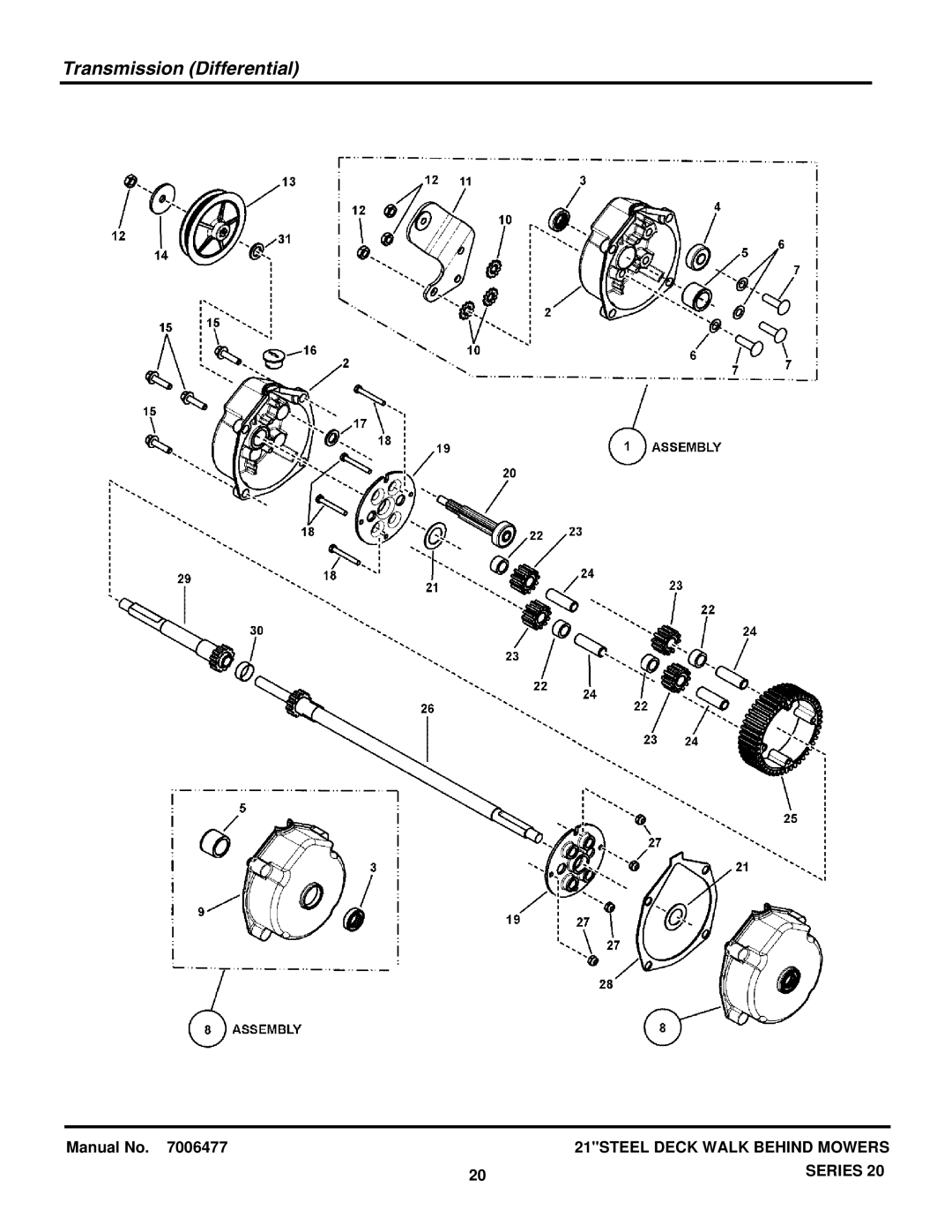 Briggs & Stratton 7800597, 7800600, 7800601, 7800596, 7800554, 7800439, 7800438, 7800437, 7800430 manual Transmission Differential 