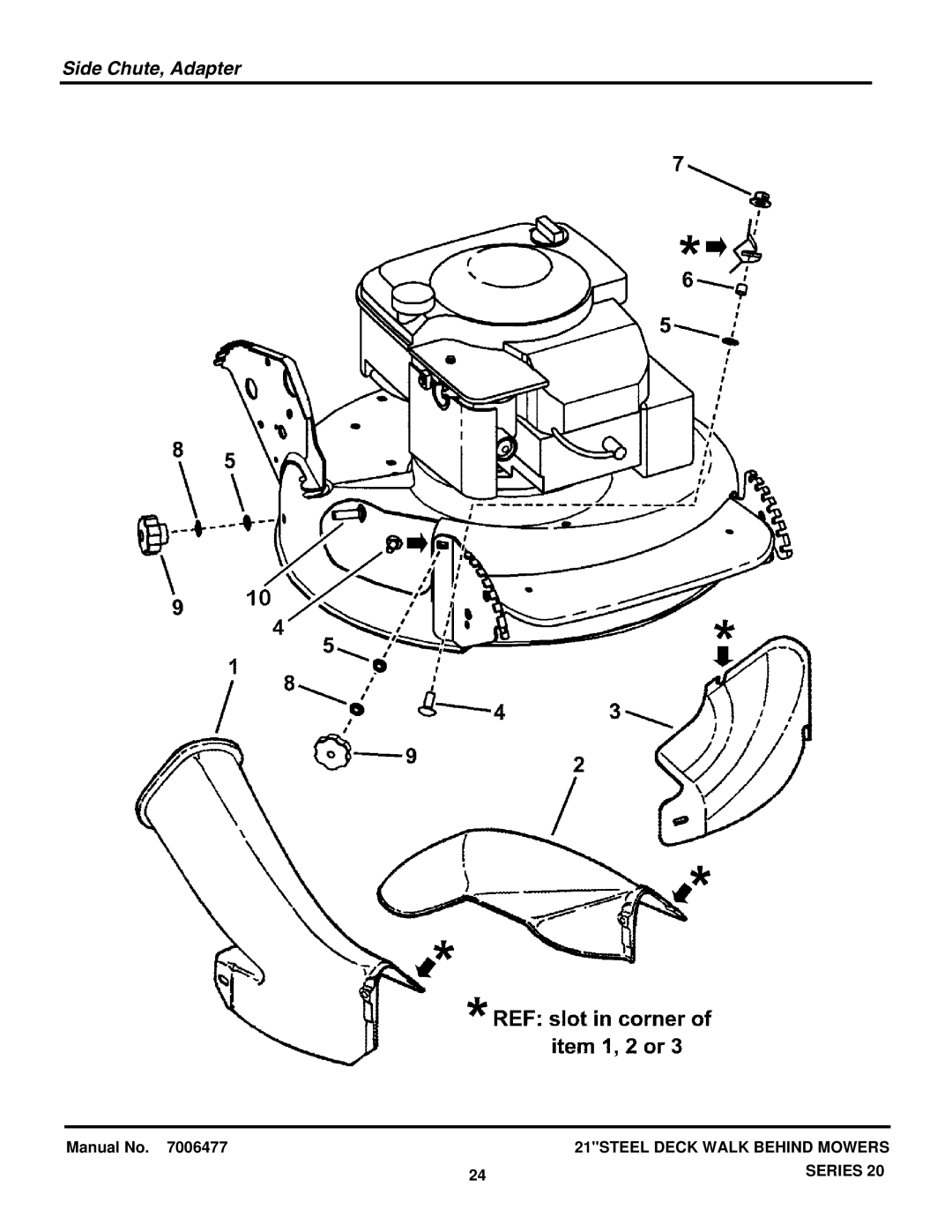 Briggs & Stratton 7800429, 7800600, 7800601, 7800596, 7800554, 7800439, 7800597, 7800438, 7800437, 7800430 Side Chute, Adapter 