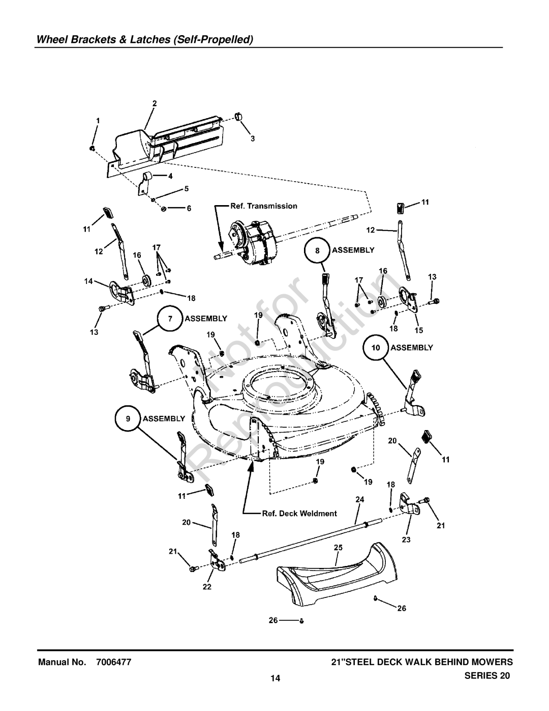 Briggs & Stratton 7800692, 7800602, 7800600, 7800601, 7800596, 7800554, 7800439, 7800597 Wheel Brackets & Latches Self-Propelled 