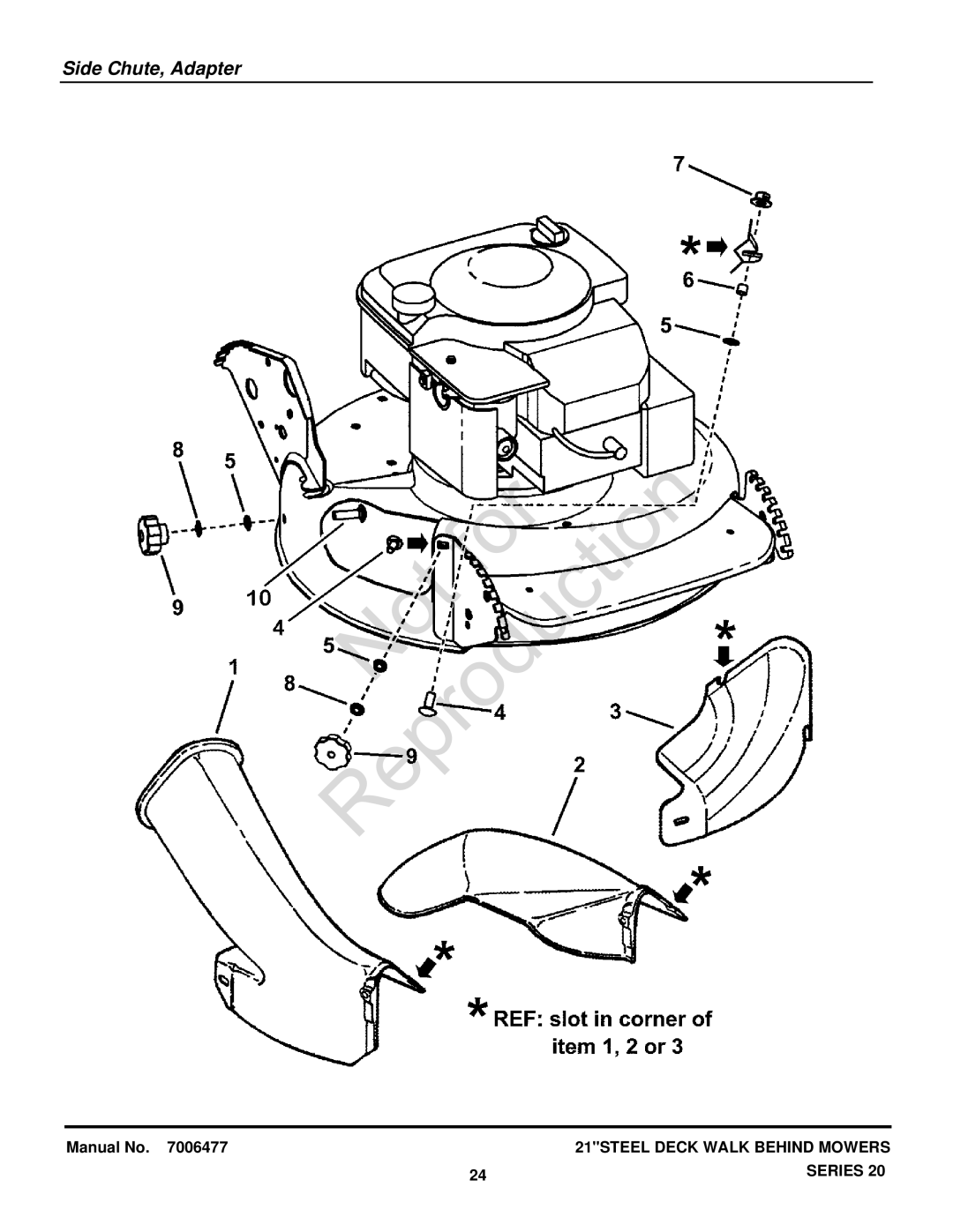 Briggs & Stratton 7800437, 7800602, 7800600, 7800601, 7800596, 7800554, 7800439, 7800597, 7800438, 7800555 Side Chute, Adapter 