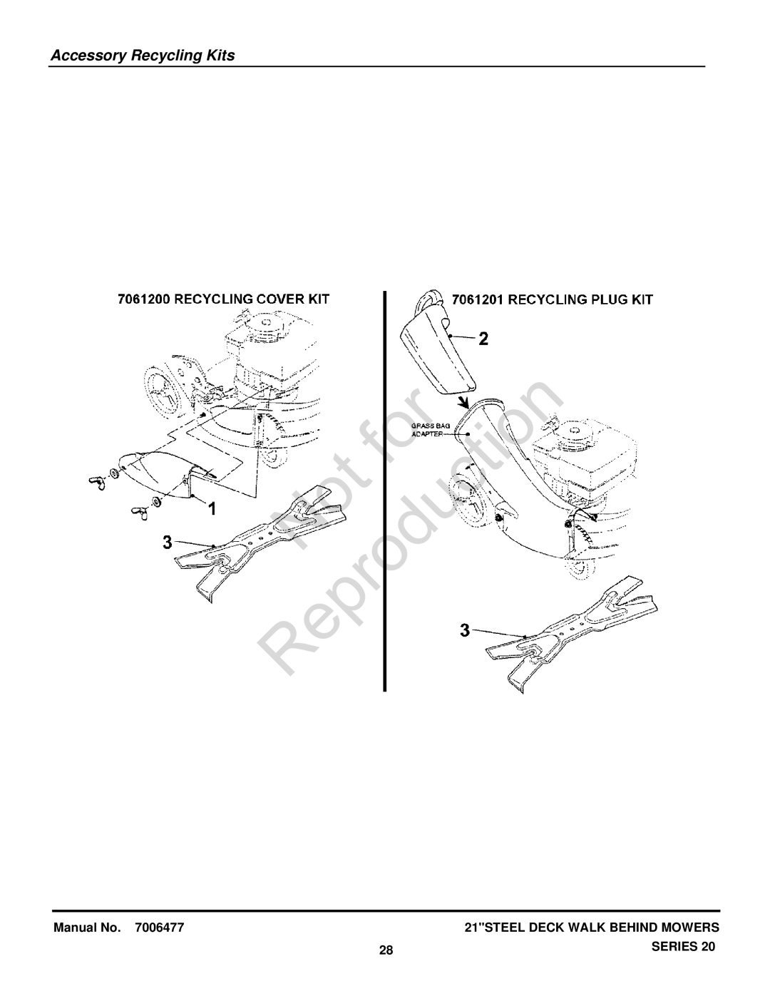 Briggs & Stratton 7800428, 7800602, 7800600, 7800601, 7800596, 7800554, 7800439, 7800597, 7800438 manual Accessory Recycling Kits 