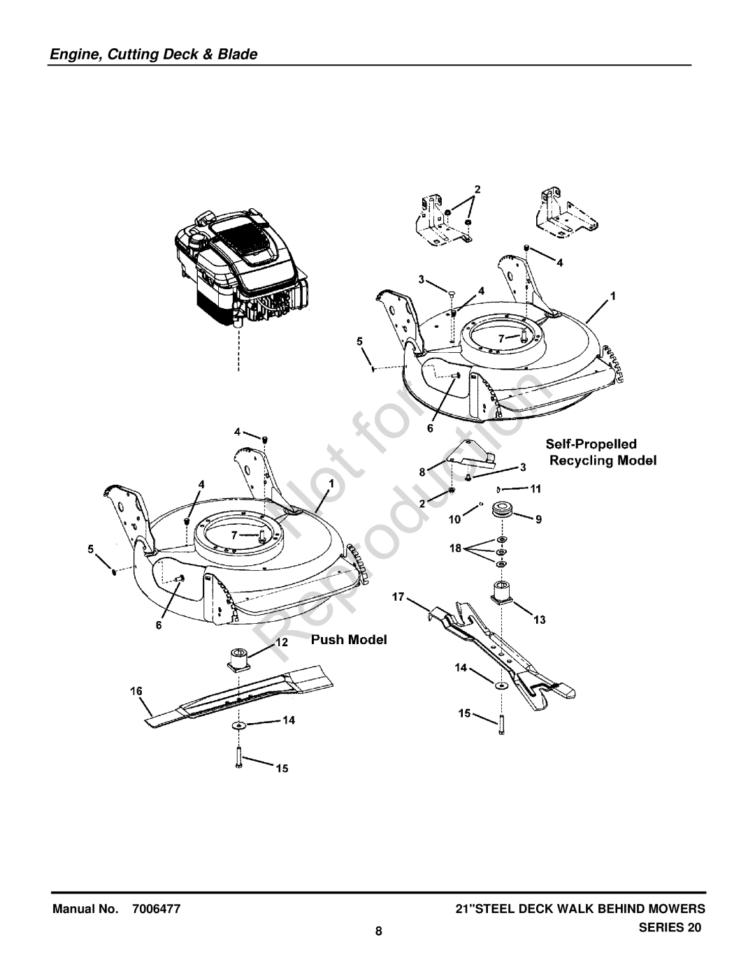 Briggs & Stratton 7800555, 7800602, 7800600, 7800601, 7800596, 7800554, 7800439, 7800597, 7800438 Engine, Cutting Deck & Blade 