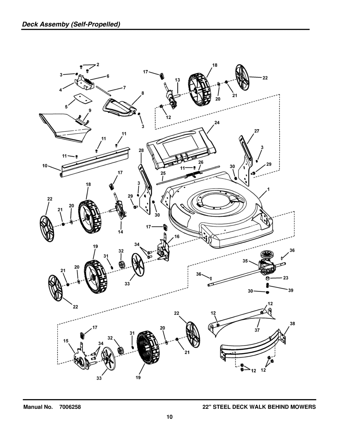 Briggs & Stratton 7800604, 7800605, 7800608, 7800607, 7800165, 7800419, 7800228, 7800229, 7800418 Deck Assemby Self-Propelled 