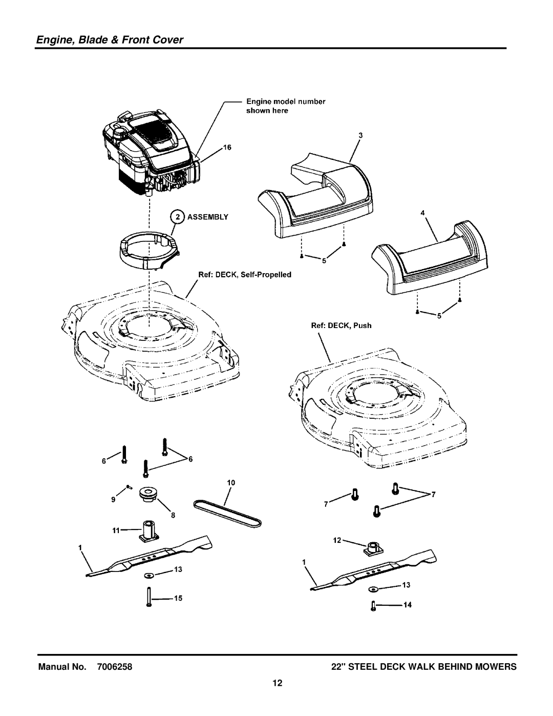 Briggs & Stratton 7800608, 7800604, 7800605, 7800607, 7800165, 7800419, 7800228, 7800229, 7800418 Engine, Blade & Front Cover 