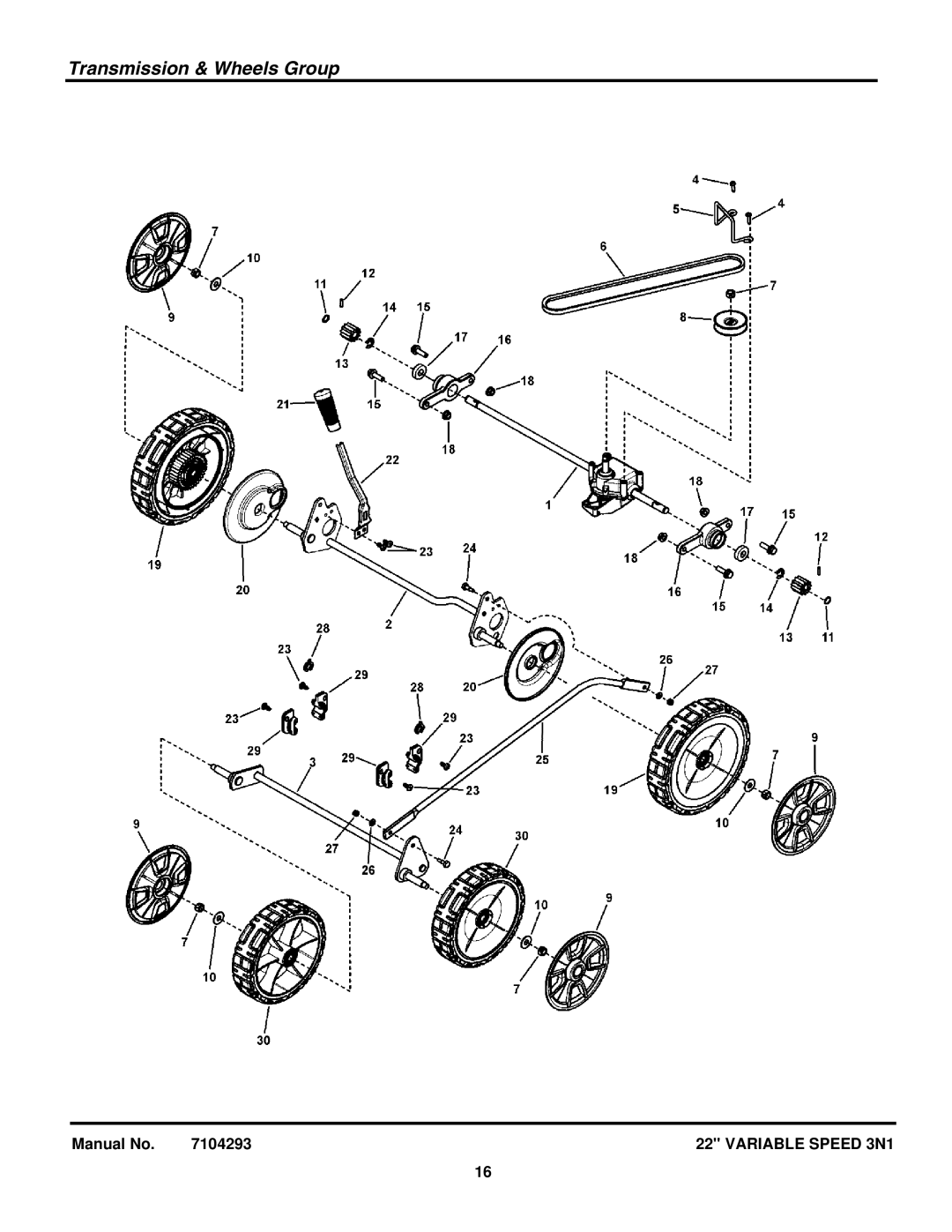 Briggs & Stratton 7800756, 7800708, 7800707, 7800757 manual Transmission & Wheels Group 