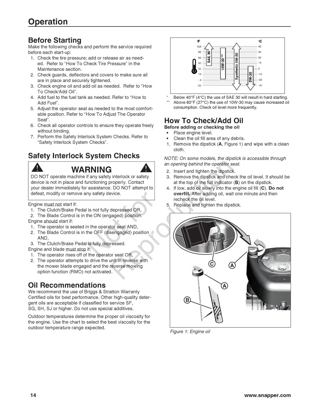 Briggs & Stratton 7800920-00 manual Operation, Before Starting, How To Check/Add Oil, Before adding or checking the oil 