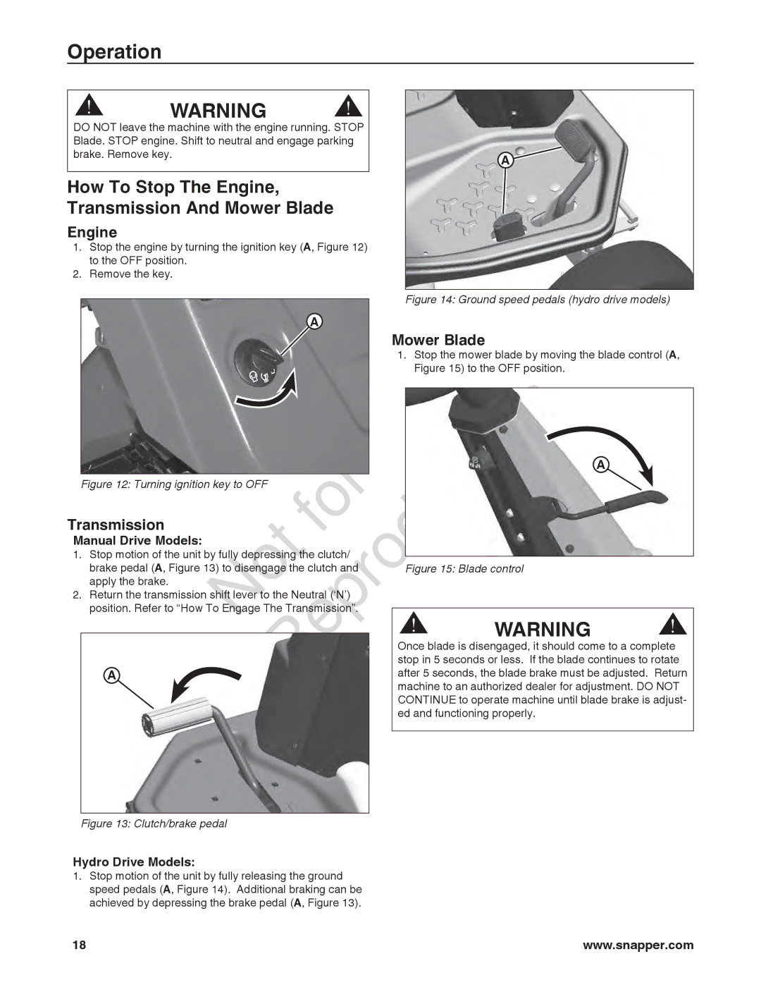 Briggs & Stratton 7800920-00, 7800918-00, 7800932-00, 7800921-00 manual Engine, Mower Blade, Transmission 