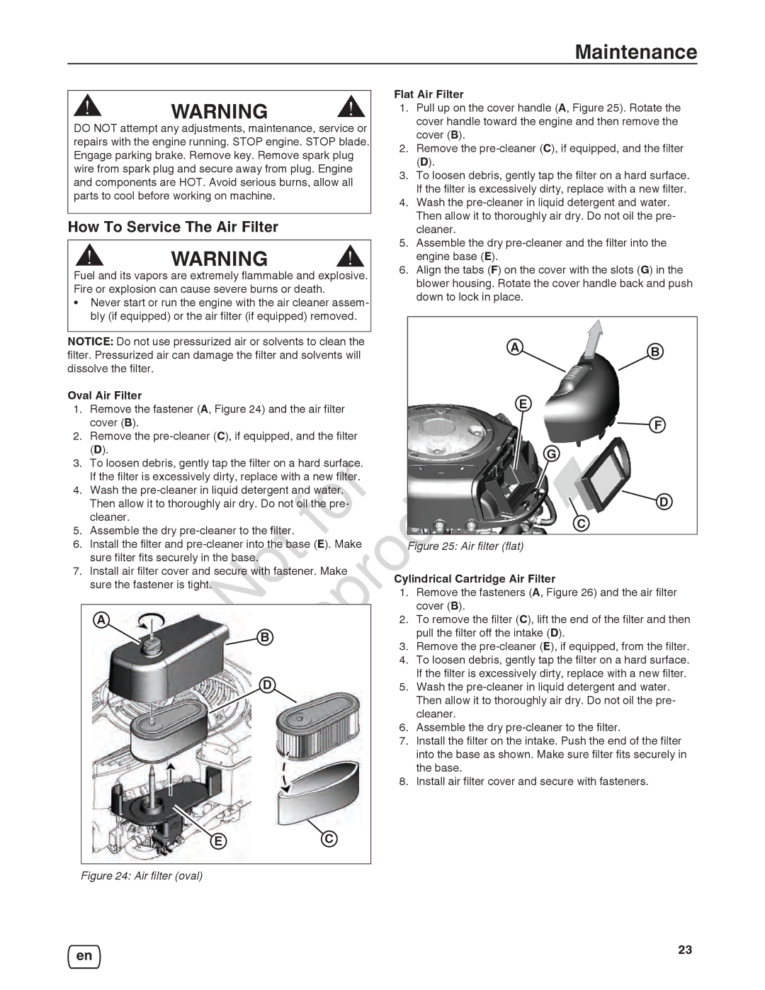 Briggs & Stratton 7800921-00, 7800918-00, 7800932-00 NotB, How To Service The Air Filter, Flat Air Filter, Oval Air Filter 