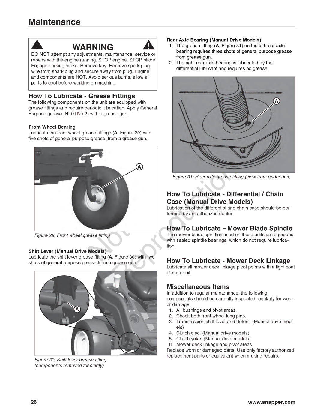 Briggs & Stratton 7800920-00 How To Lubricate Grease Fittings, How To Lubricate Differential / Chain, Miscellaneous Items 