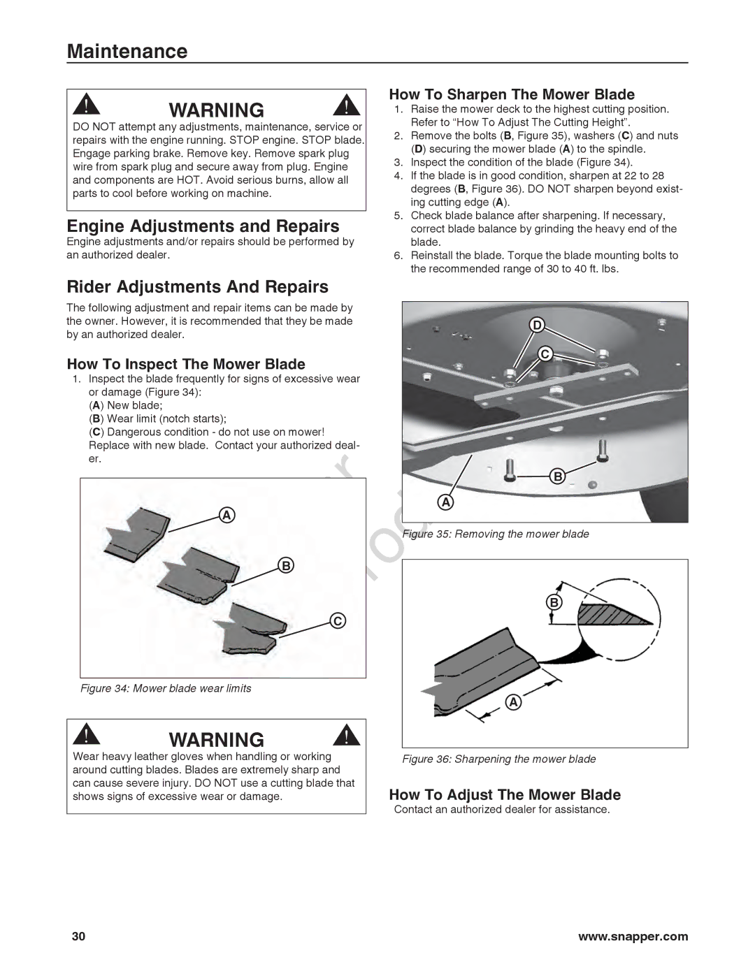 Briggs & Stratton 7800920-00 Engine Adjustments and Repairs, Rider Adjustments And Repairs, How To Sharpen The Mower Blade 