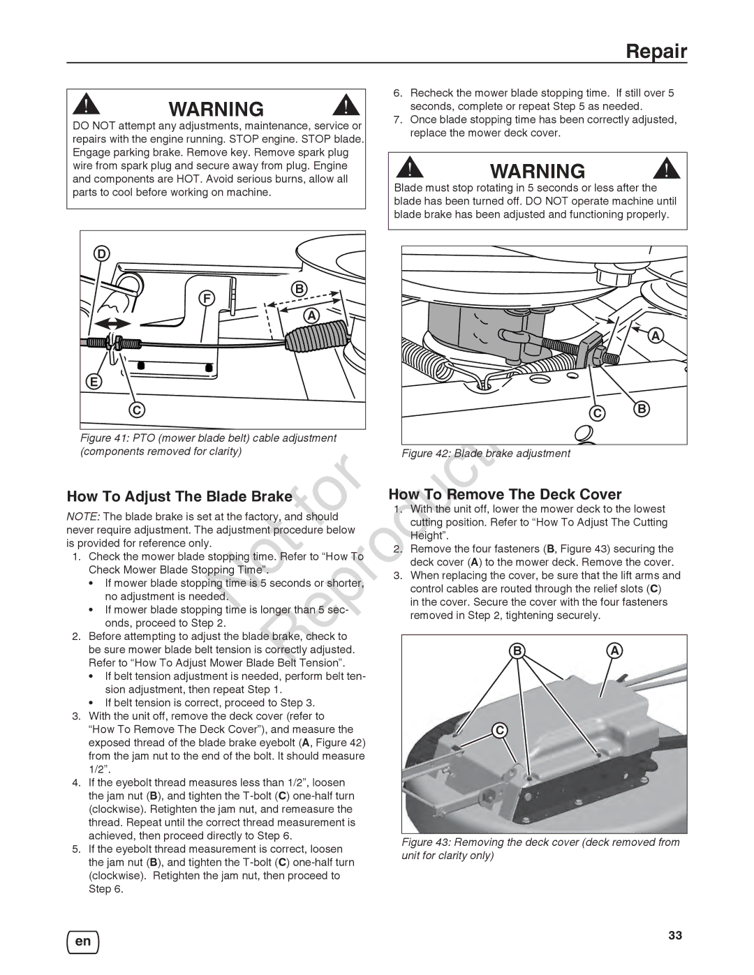 Briggs & Stratton 7800932-00, 7800918-00, 7800920-00, 7800921-00 How To Adjust The Blade Brake How To Remove The Deck Cover 