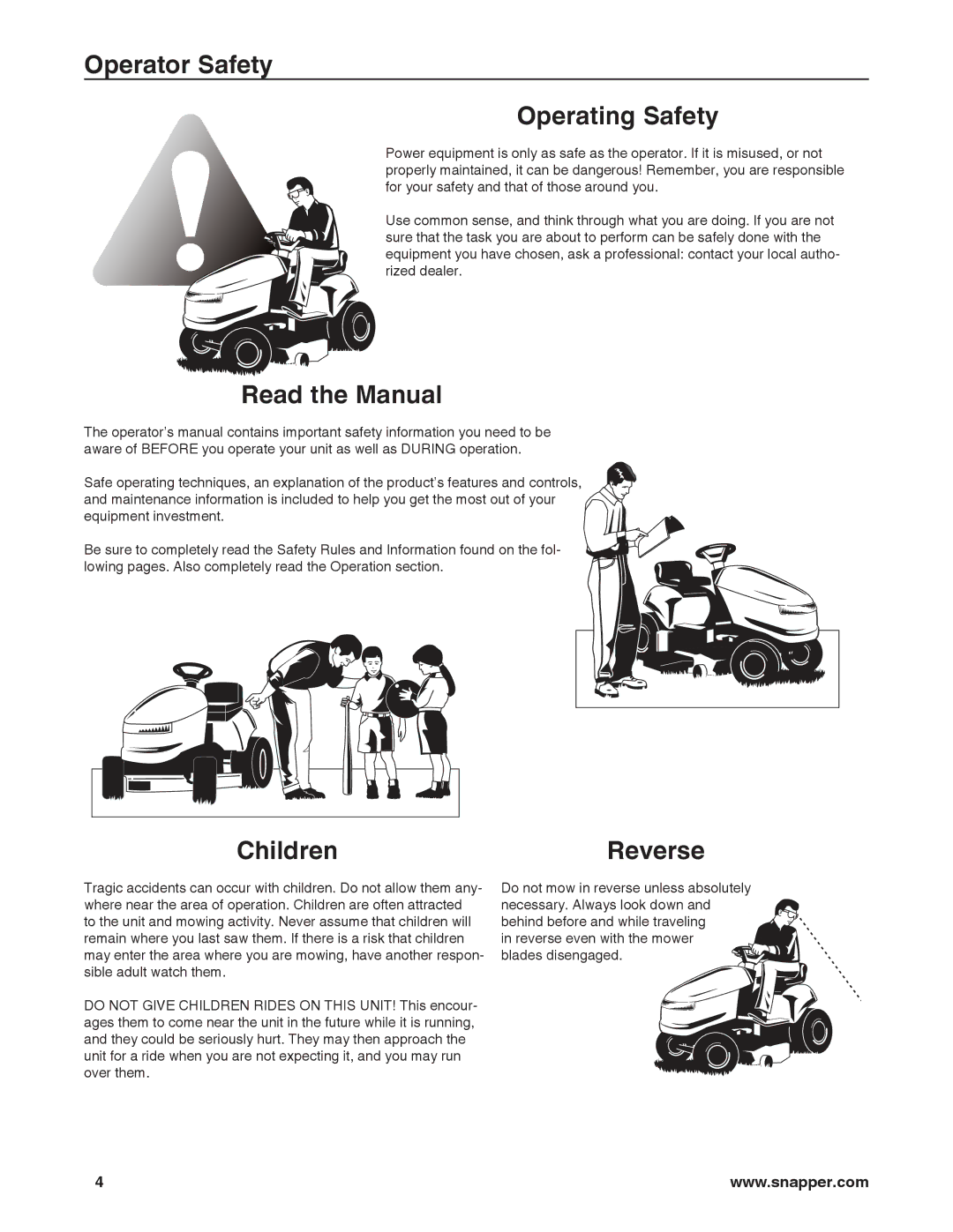 Briggs & Stratton 7800918-00, 7800932-00, 7800920-00, 7800921-00 Not Orf, Operator Safety Operating Safety, Read the Manual 