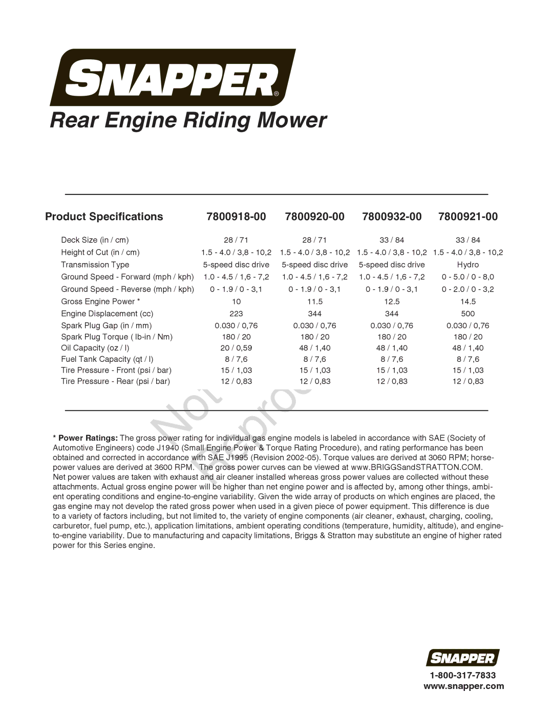 Briggs & Stratton 7800918-00, 7800932-00, 7800920-00, 7800921-00 manual 4.5 / 1,6 7,2 0 / 0 8,0 