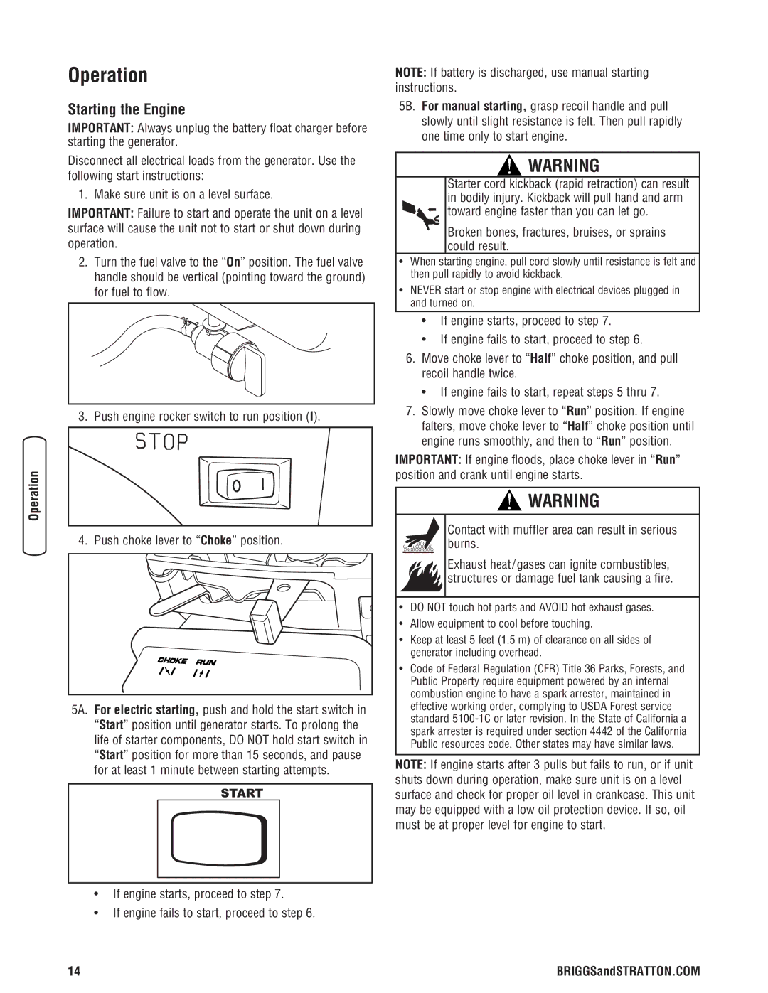 Briggs & Stratton 8000 Watt Portable Generator manual Operation, Starting the Engine 