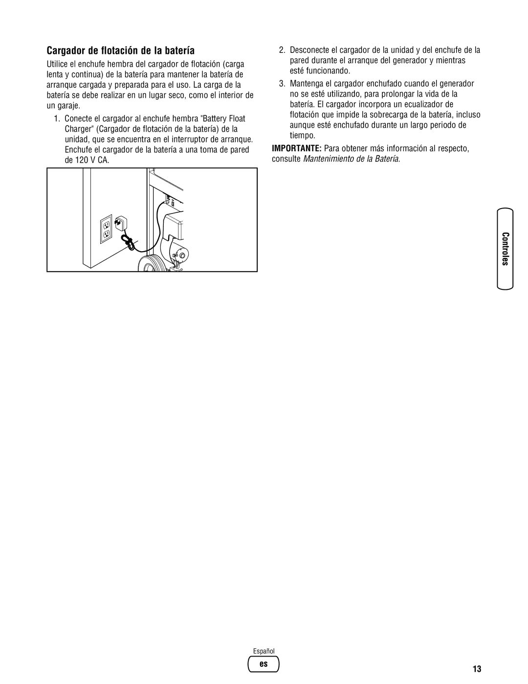 Briggs & Stratton 8000 Watt Portable Generator manual Cargador de flotación de la batería 