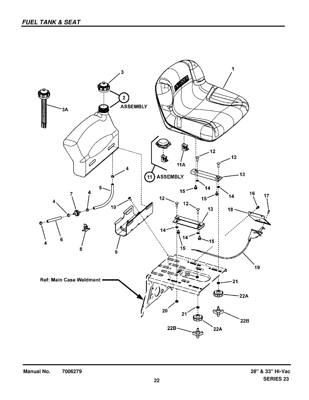 Briggs & Stratton 7085622, 85624, 84940, 84883, 7800647, 84876, 84878, 84879, 84871, 84874, 84885, 7800649, 84872 Fuel Tank & Seat 