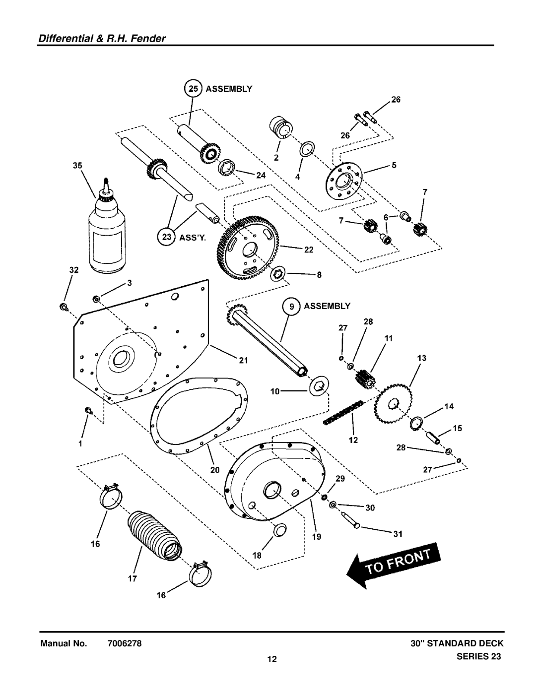 Briggs & Stratton 7800697 3013523BVE, 85625 3013523BVE, 85623 3012523BVE, 84877 301323BVE manual Differential & R.H. Fender 