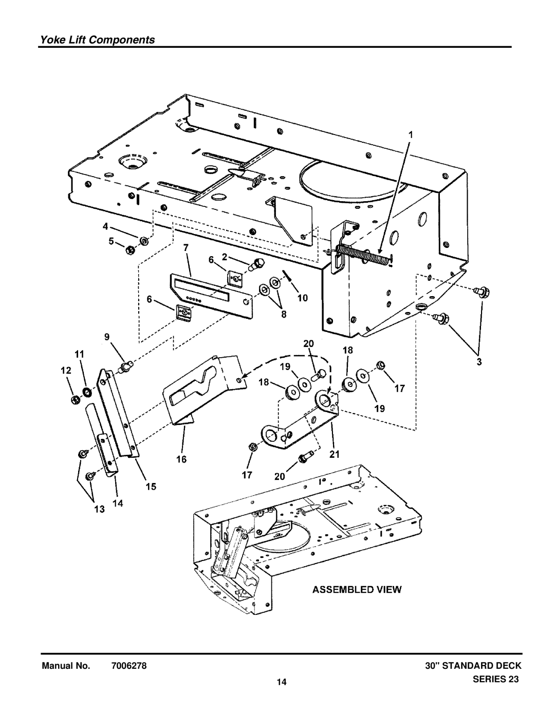 Briggs & Stratton 84941 3011523BV, 85625 3013523BVE, 85623 3012523BVE, 84877 301323BVE, 84882 W301023BVE Yoke Lift Components 