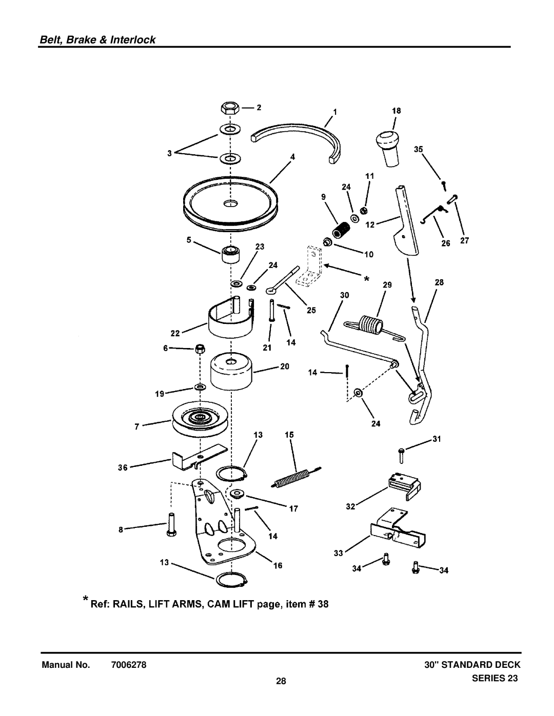 Briggs & Stratton 7084941 3011523BV, 85625 3013523BVE, 85623 3012523BVE, 84877 301323BVE manual Belt, Brake & Interlock 