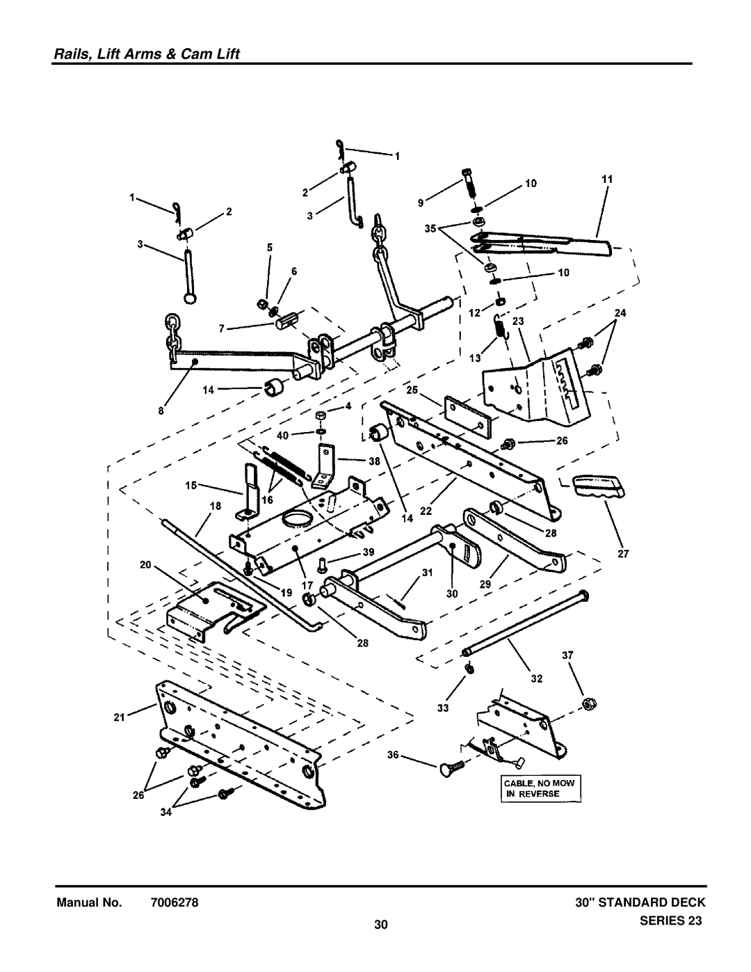 Briggs & Stratton 85625 3013523BVE, 85623 3012523BVE, 84877 301323BVE, 84882 W301023BVE manual Rails, Lift Arms & Cam Lift 