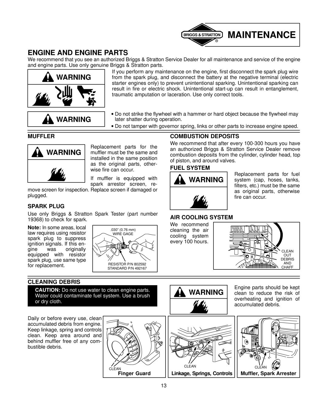 Briggs & Stratton 91200, 92200, 94200 warranty Engine and Engine Parts 