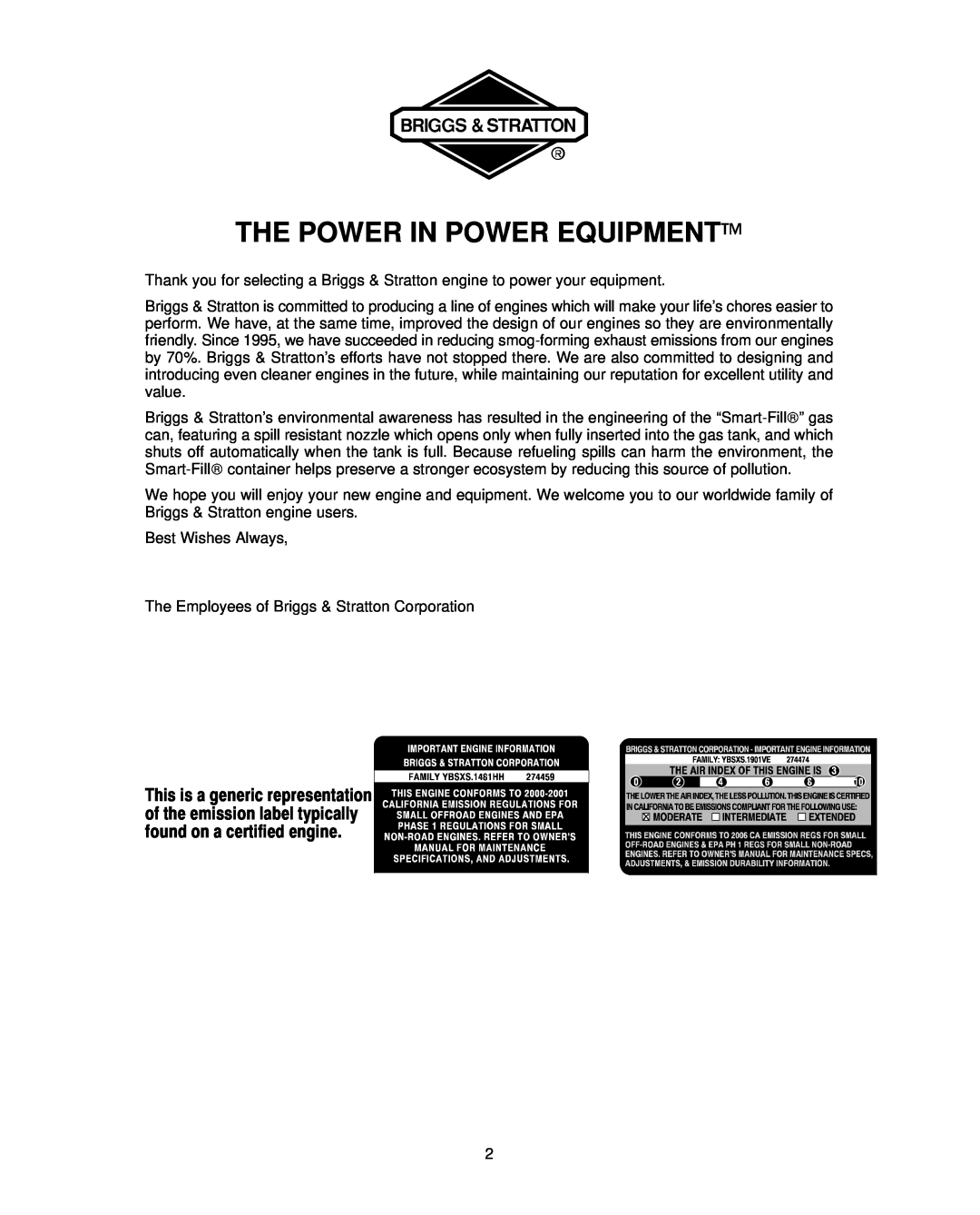 Briggs & Stratton 91200, 92200, 94200 warranty The Power In Power Equipment 