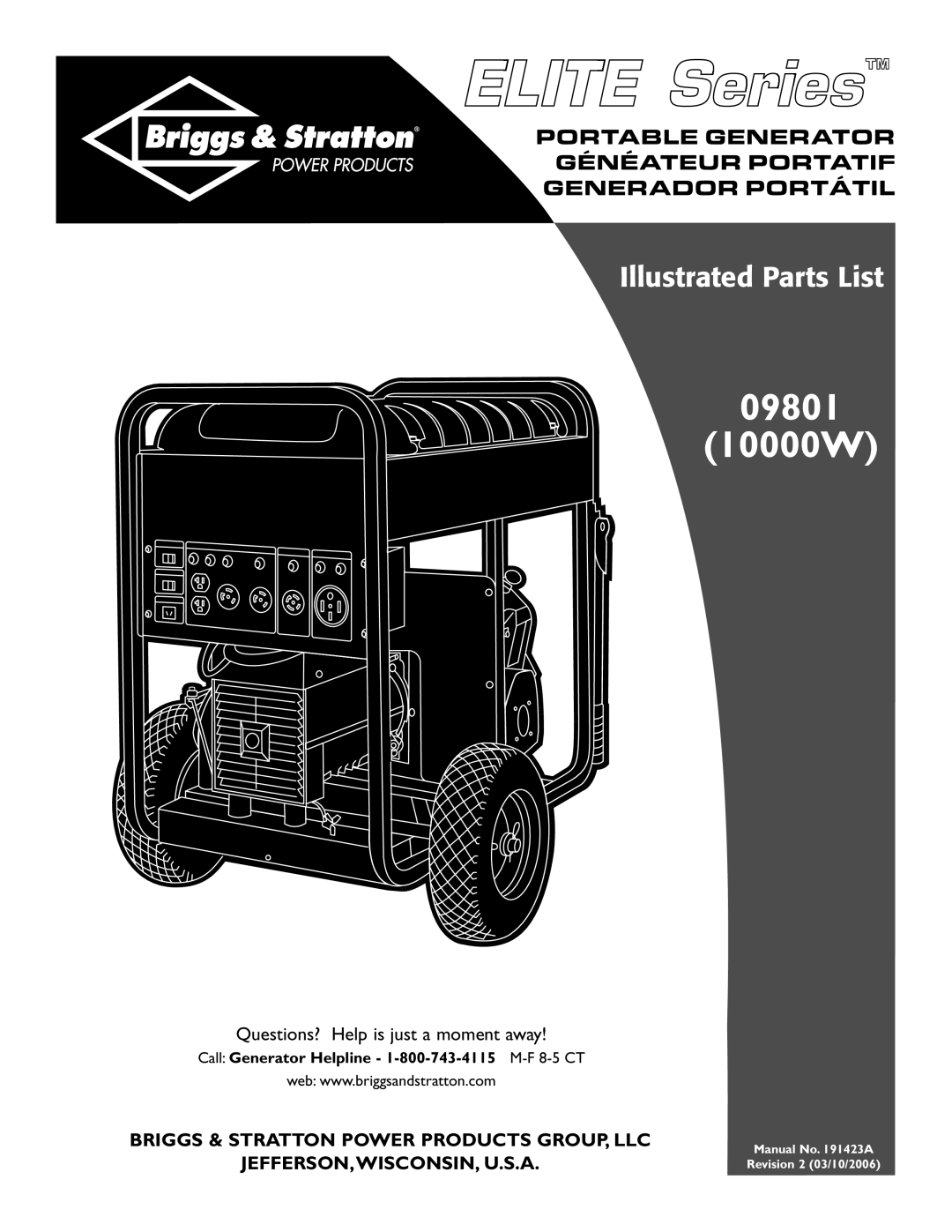 Briggs & Stratton manual 09801 10000W 