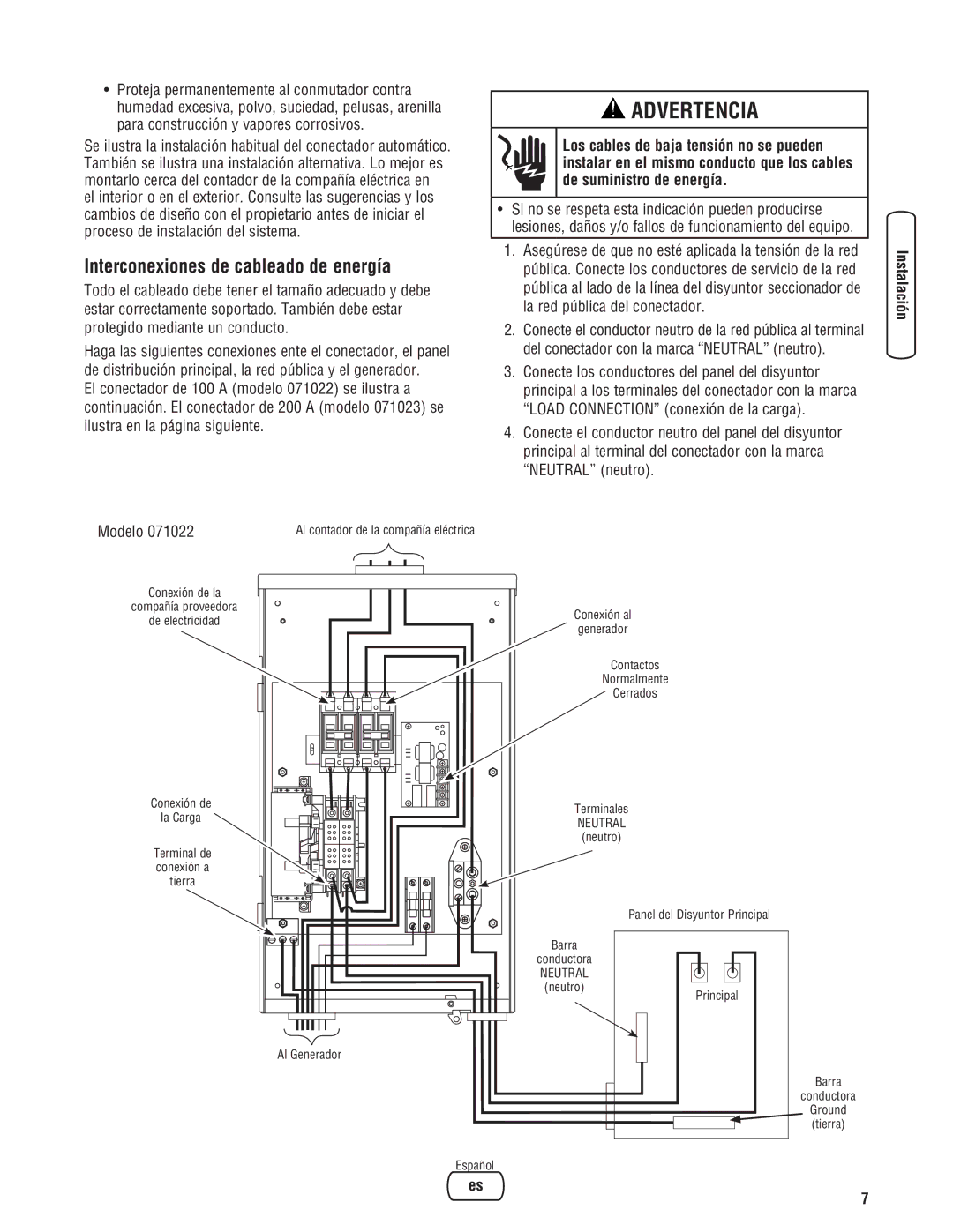 Briggs & Stratton Automatic Transfer Switch manual Interconexiones de cableado de energía 