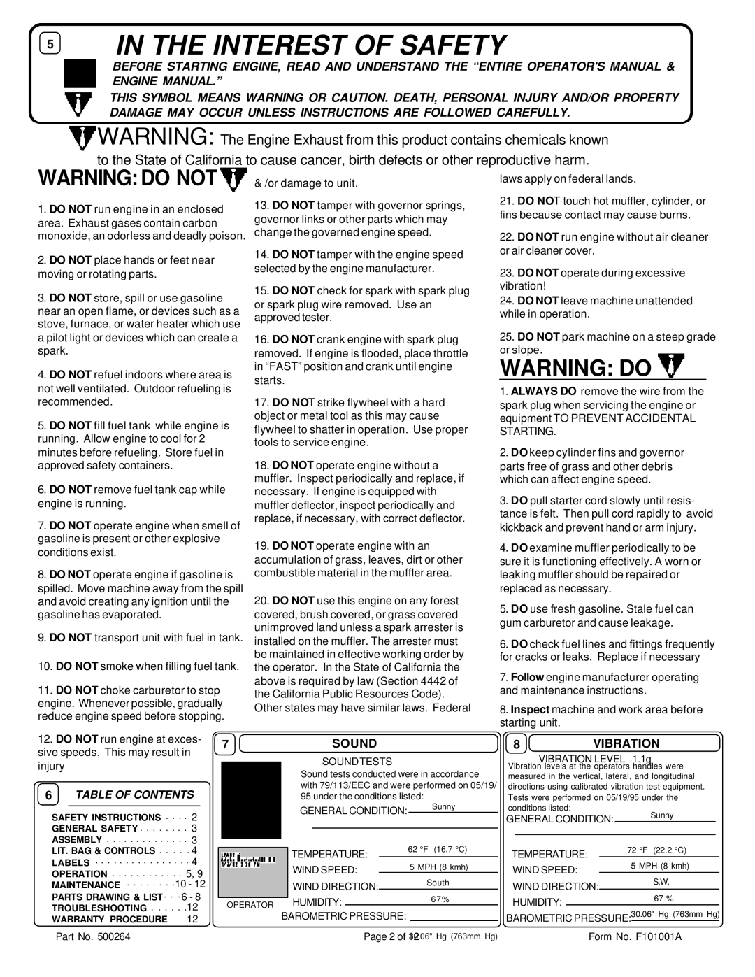 Briggs & Stratton BC2401IC, BC2401HE owner manual Sound, 8VIBRATION 