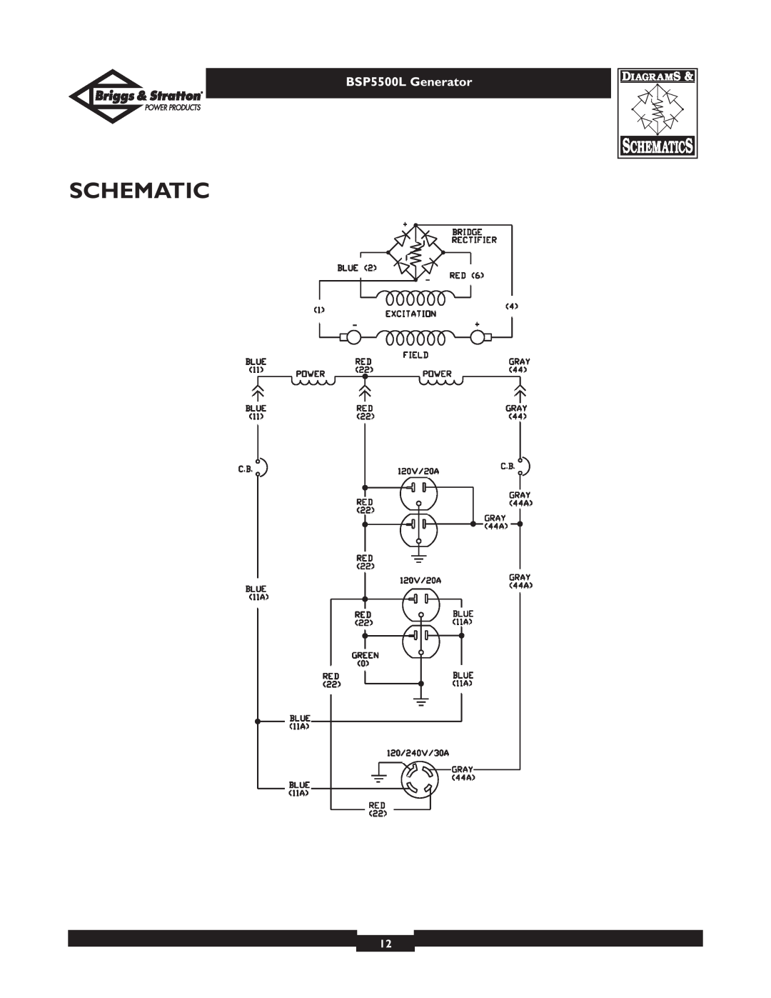 Briggs & Stratton bsp5500l owner manual Schematic, BSP5500L Generator 