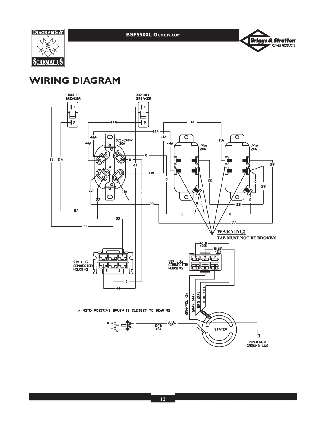 Briggs & Stratton bsp5500l owner manual Wiring Diagram, BSP5500L Generator 