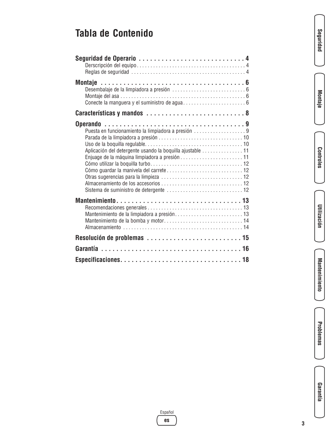 Briggs & Stratton Electric Pressure Washer manual Seguridad de Operario, Montaje, Características y mandos Operando 