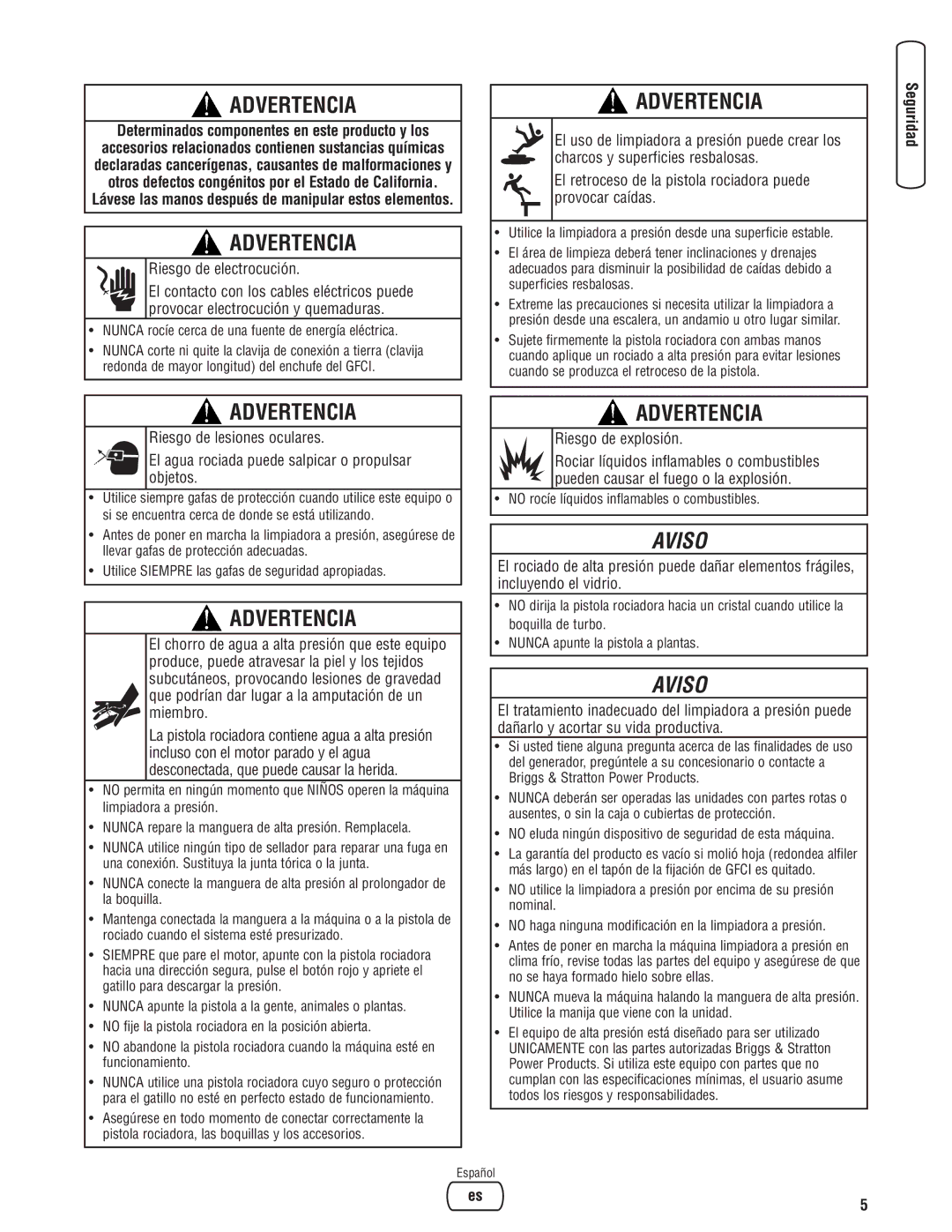 Briggs & Stratton Electric Pressure Washer manual Riesgo de explosión, Nunca rocíe cerca de una fuente de energía eléctrica 