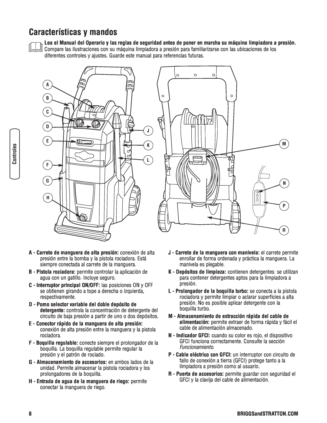 Briggs & Stratton Electric Pressure Washer manual Características y mandos 