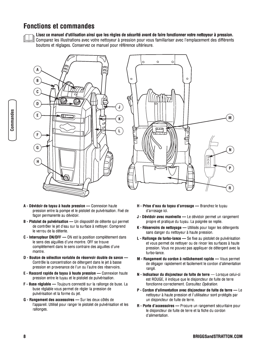 Briggs & Stratton Electric Pressure Washer manual Fonctions et commandes 