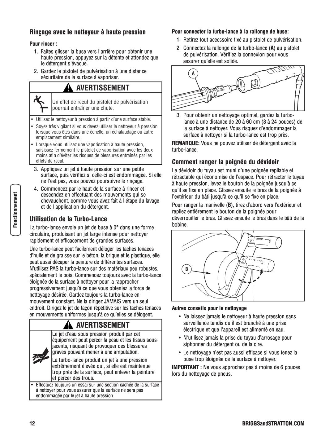 Briggs & Stratton Electric Pressure Washer manual Rinçage avec le nettoyeur à haute pression, Utilisation de la Turbo-Lance 