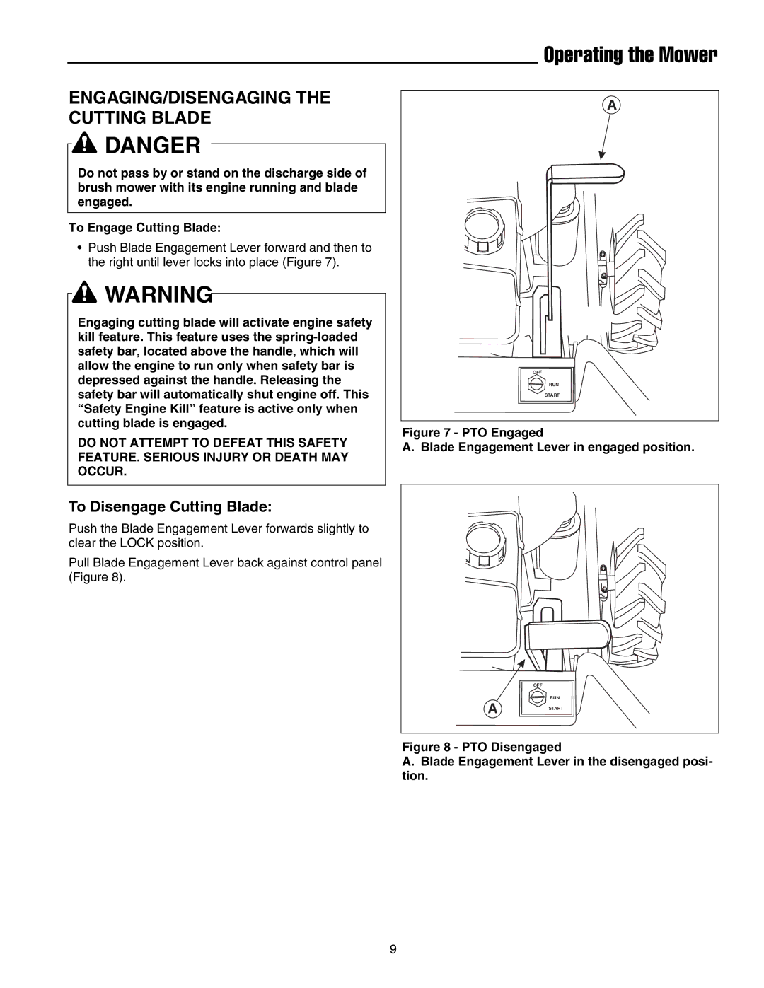 Briggs & Stratton FB13250BS manual ENGAGING/DISENGAGING the Cutting Blade, To Disengage Cutting Blade 