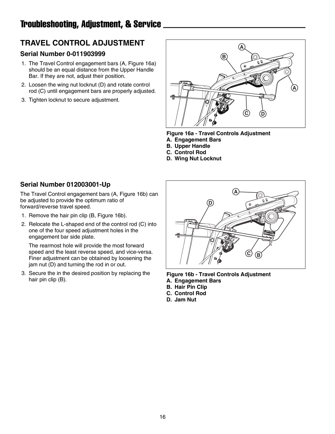 Briggs & Stratton FB13250BS manual Troubleshooting, Adjustment, & Service, Travel Control Adjustment, Serial Number 