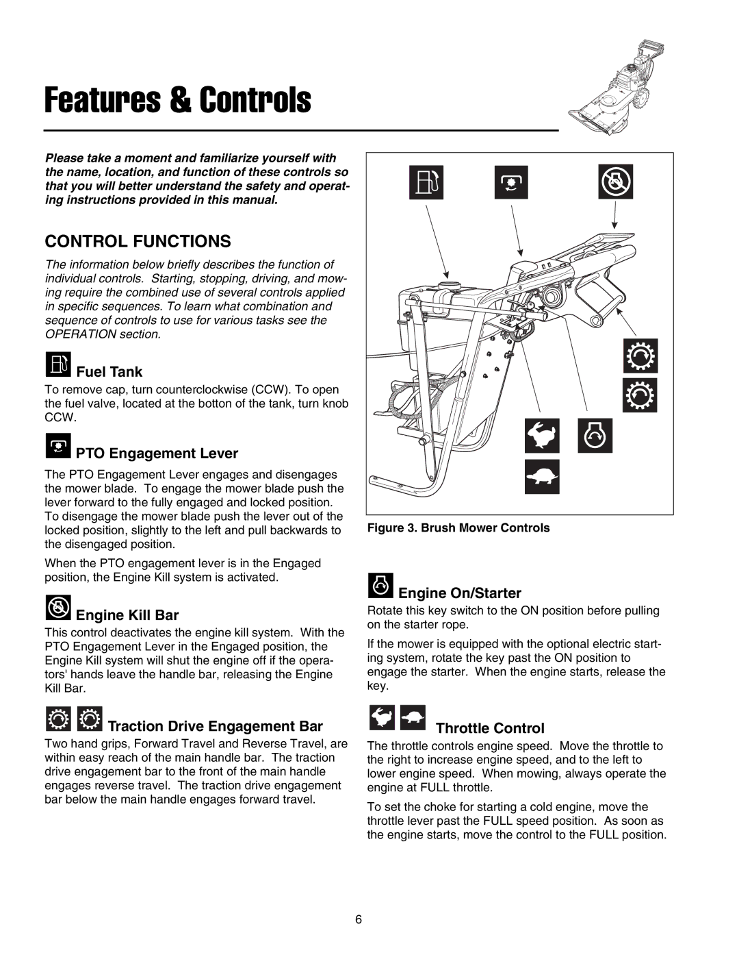 Briggs & Stratton FB13250BS manual Features & Controls, Control Functions 