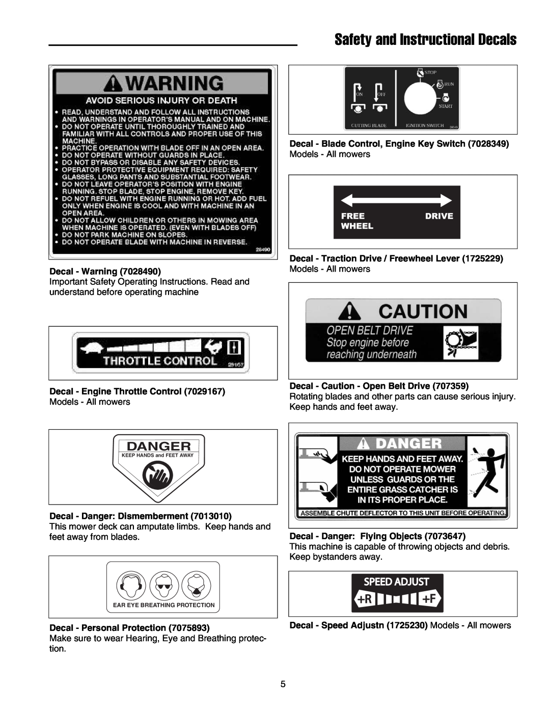 Briggs & Stratton FB13250BS manual Safety and Instructional Decals, Danger 
