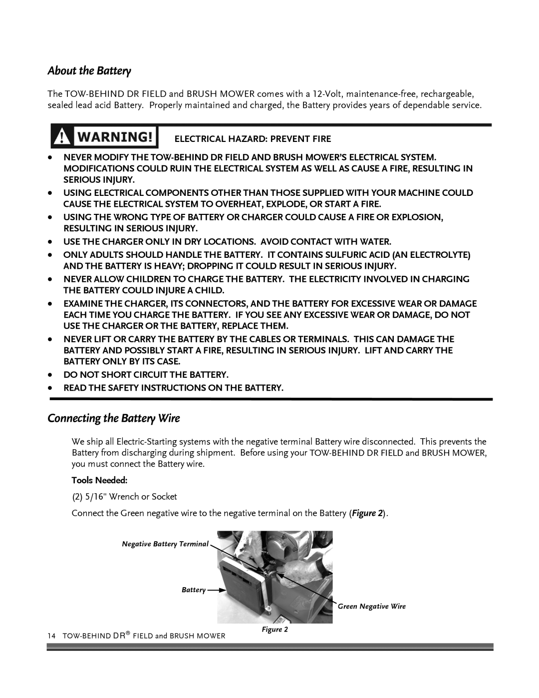 Briggs & Stratton FIELD and BRUSH MOWER manual About the Battery, Connecting the Battery Wire, Tools Needed 