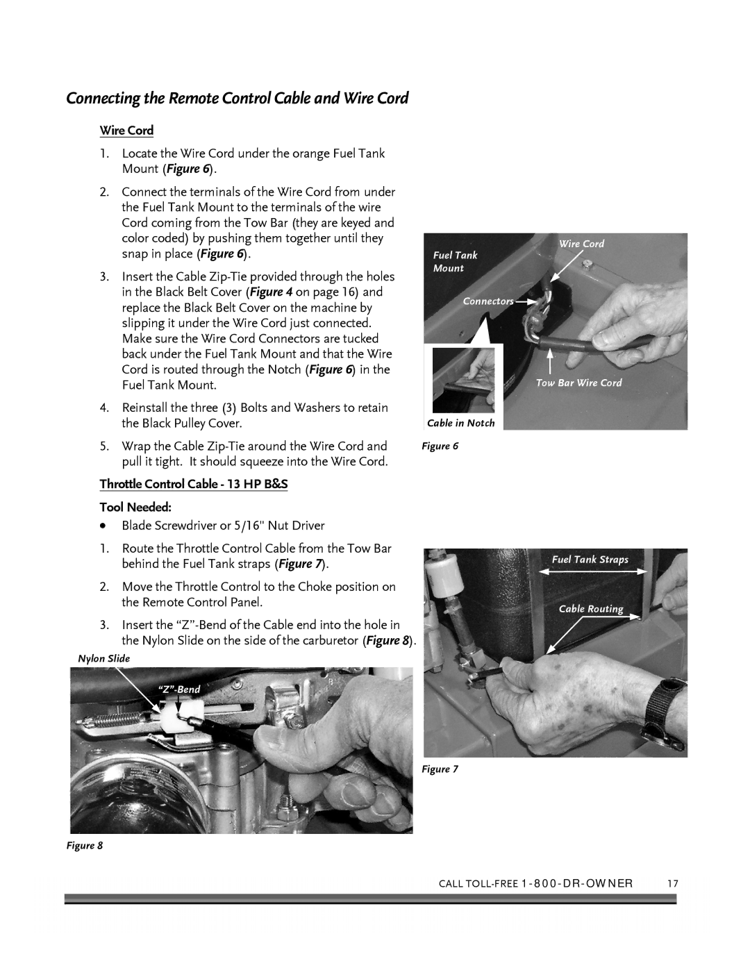 Briggs & Stratton FIELD and BRUSH MOWER manual Connecting the Remote Control Cable and Wire Cord 