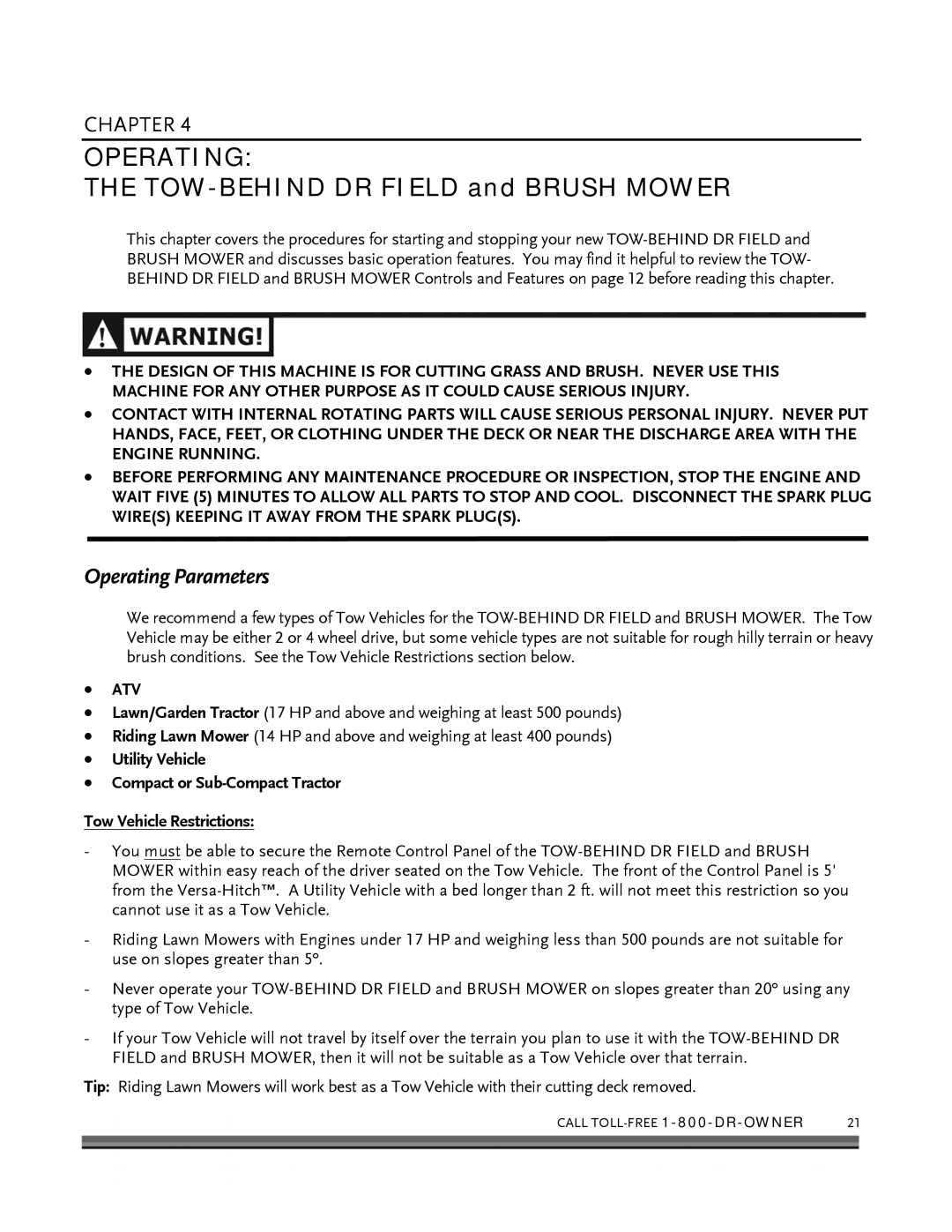 Briggs & Stratton FIELD and BRUSH MOWER manual Operating Parameters 