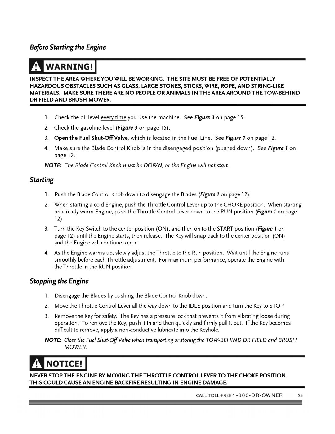 Briggs & Stratton FIELD and BRUSH MOWER manual Before Starting the Engine, Stopping the Engine 