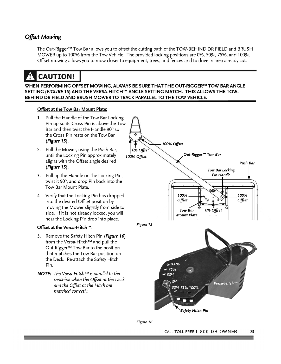 Briggs & Stratton FIELD and BRUSH MOWER manual Offset Mowing, Offset at the Tow Bar Mount Plate, Offset at the Versa-Hitch 