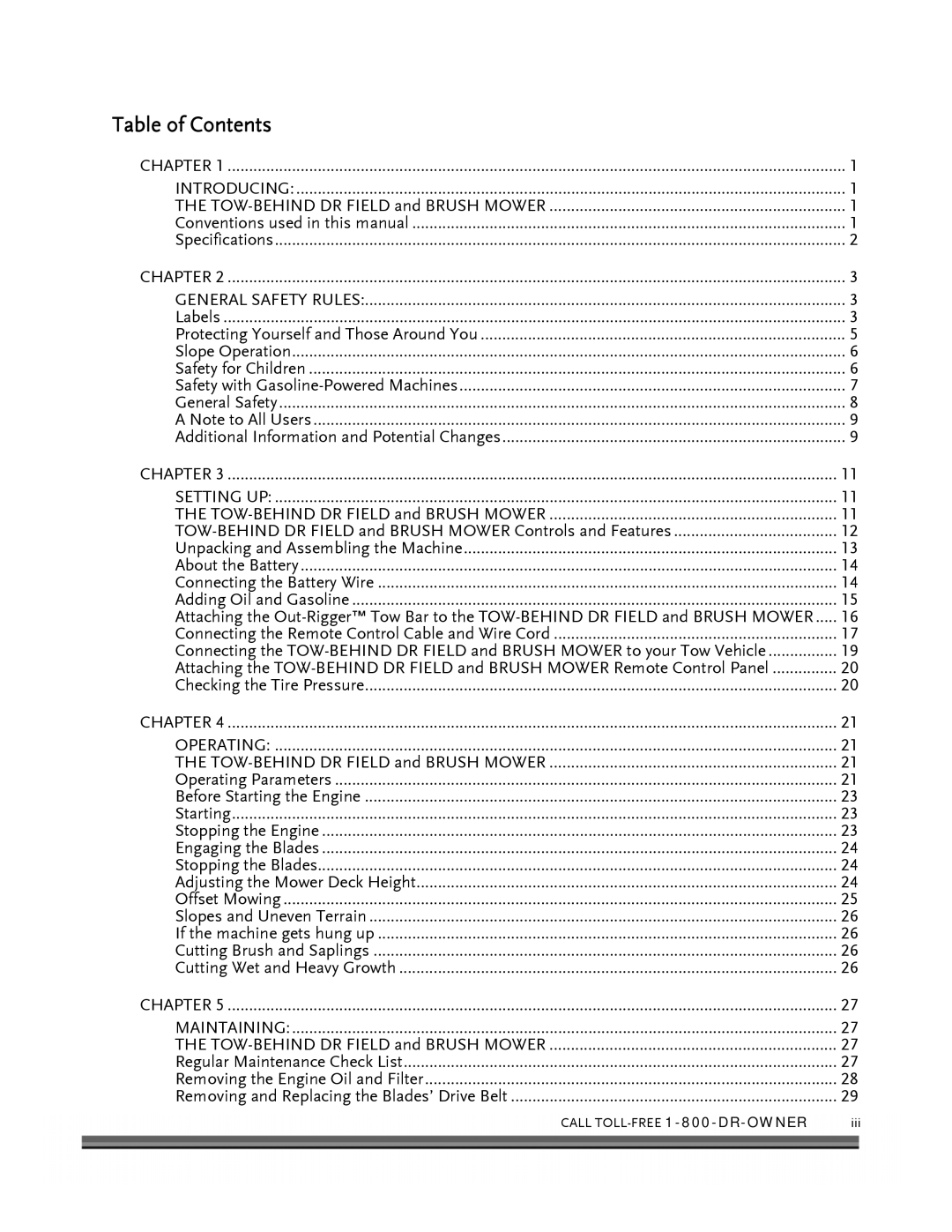 Briggs & Stratton FIELD and BRUSH MOWER manual Table of Contents 