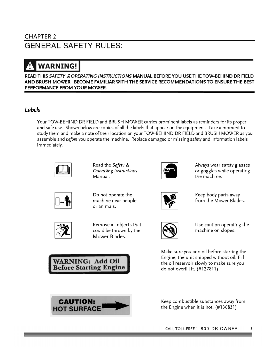 Briggs & Stratton FIELD and BRUSH MOWER manual General Safety Rules, Labels 